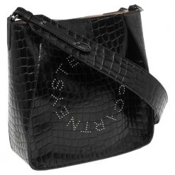 Stella McCartney Black Crocodile Embossed Faux Leather Logo Shoulder Bag For Women -Stella McCartney Sales luxury women stella mccartney new handbags p586815 008