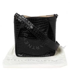 Stella McCartney Black Crocodile Embossed Faux Leather Logo Shoulder Bag For Women -Stella McCartney Sales luxury women stella mccartney new handbags p586815 009