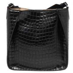 Stella McCartney Black Crocodile Embossed Faux Leather Logo Shoulder Bag For Women -Stella McCartney Sales luxury women stella mccartney new handbags p586815 010