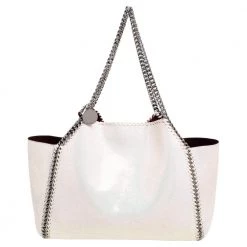 Stella McCartney White Iridescent Faux-Leather Reversible Tote For Women