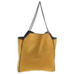 Stella McCartney Mustard/Black Faux Suede And Faux Leather Falabella Reversible Tote For Women