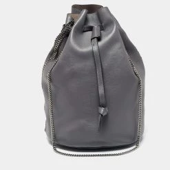 Stella McCartney Grey Faux Leather Falabella Bucket Bag For Women