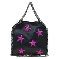Stella McCartney Black Faux Leather Mini Star Embossed Falabella Tote For Women