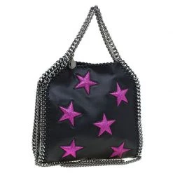 Stella McCartney Black Faux Leather Mini Star Embossed Falabella Tote For Women -Stella McCartney Sales luxury women stella mccartney new handbags p87185 003