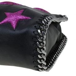 Stella McCartney Black Faux Leather Mini Star Embossed Falabella Tote For Women -Stella McCartney Sales luxury women stella mccartney new handbags p87185 010