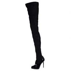 Stella McCartney Black Faux Suede Thigh High Peep Toe Boots Size 40 For Women