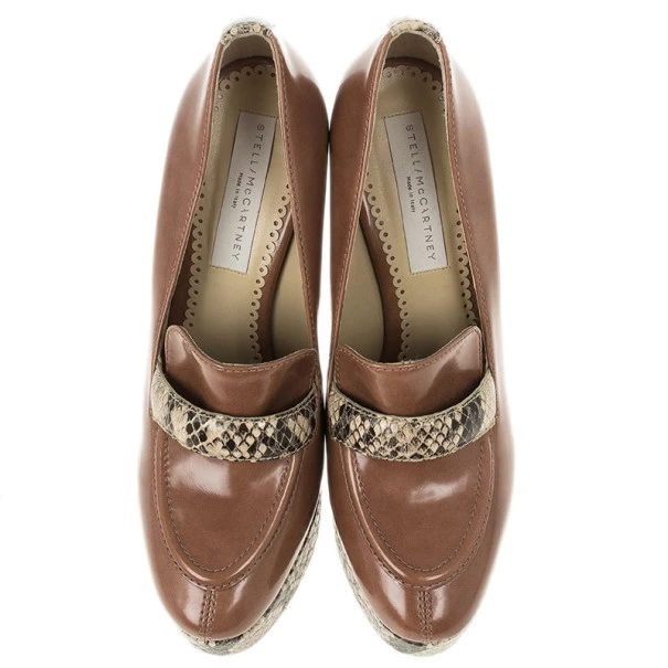 Stella McCartney Brown Faux Leather Python Effect Mary Platform Loafer Pumps Size 39 For Women 7 Stella McCartney Brown Faux Leather Python Effect Mary Platform Loafer Pumps Size 39 For Women - Image 5