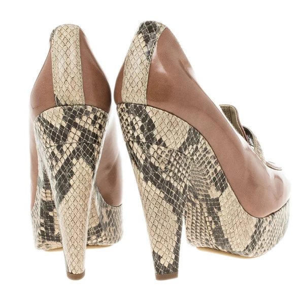 Stella McCartney Brown Faux Leather Python Effect Mary Platform Loafer Pumps Size 39 For Women 8 Stella McCartney Brown Faux Leather Python Effect Mary Platform Loafer Pumps Size 39 For Women - Image 6
