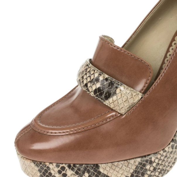 Stella McCartney Brown Faux Leather Python Effect Mary Platform Loafer Pumps Size 39 For Women 9 Stella McCartney Brown Faux Leather Python Effect Mary Platform Loafer Pumps Size 39 For Women - Image 7