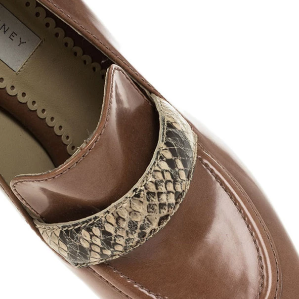 Stella McCartney Brown Faux Leather Python Effect Mary Platform Loafer Pumps Size 39 For Women 10 Stella McCartney Brown Faux Leather Python Effect Mary Platform Loafer Pumps Size 39 For Women - Image 8