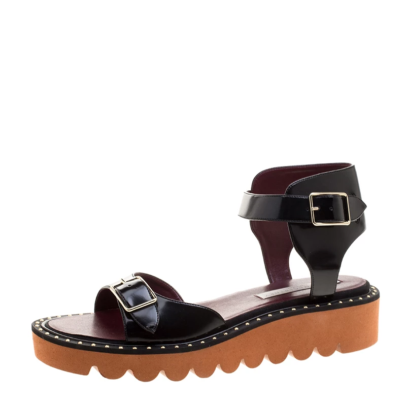 Stella McCartney Black Faux Leather Odette Studded Flat Sandals Size 41 For Women 3 Stella McCartney Black Faux Leather Odette Studded Flat Sandals Size 41 For Women