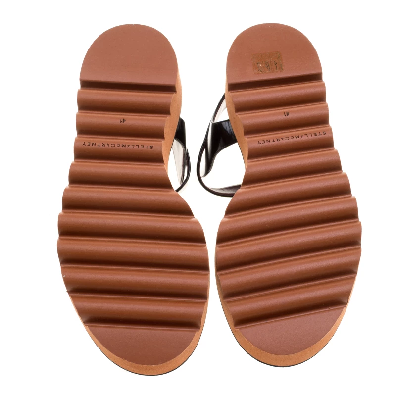 Stella McCartney Black Faux Leather Odette Studded Flat Sandals Size 41 For Women 7 Stella McCartney Black Faux Leather Odette Studded Flat Sandals Size 41 For Women - Image 5