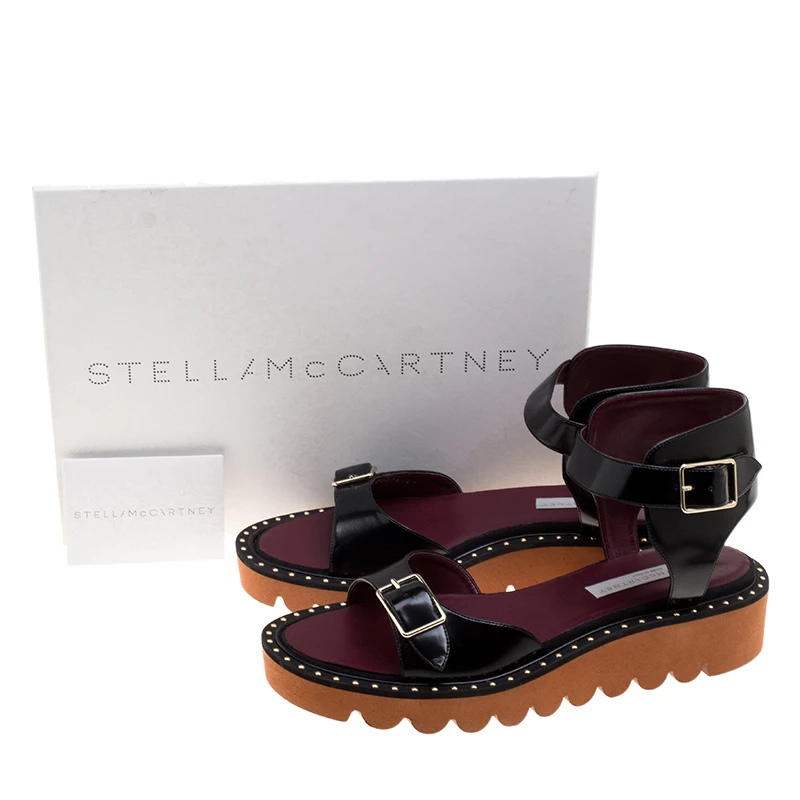 Stella McCartney Black Faux Leather Odette Studded Flat Sandals Size 41 For Women 9 Stella McCartney Black Faux Leather Odette Studded Flat Sandals Size 41 For Women - Image 7