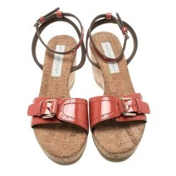 Stella McCartney Imperial Red Faux Patent Leather Linda Cork Wedge Sandals Size 41 For Women -Stella McCartney Sales luxury women stella mccartney new shoes p133439 0003