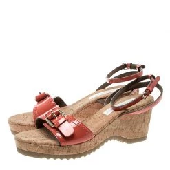 Stella McCartney Imperial Red Faux Patent Leather Linda Cork Wedge Sandals Size 41 For Women -Stella McCartney Sales luxury women stella mccartney new shoes p133439 0004