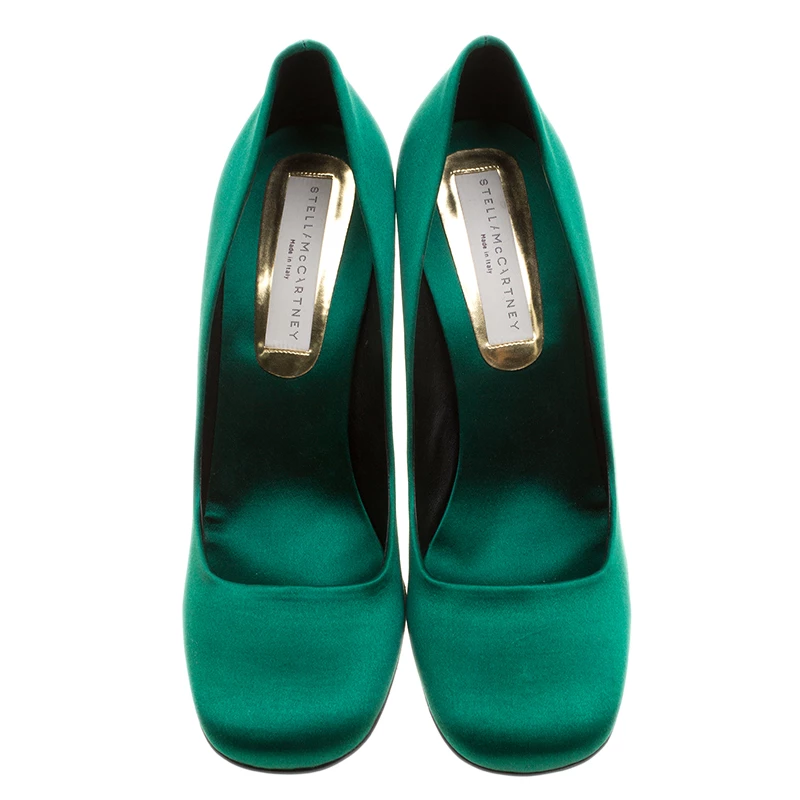 Stella McCartney Green Satin Cabochon Stone Embellished Pumps Size 40 For Women 5 Stella McCartney Green Satin Cabochon Stone Embellished Pumps Size 40 For Women - Image 3