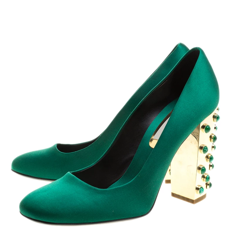 Stella McCartney Green Satin Cabochon Stone Embellished Pumps Size 40 For Women 6 Stella McCartney Green Satin Cabochon Stone Embellished Pumps Size 40 For Women - Image 4