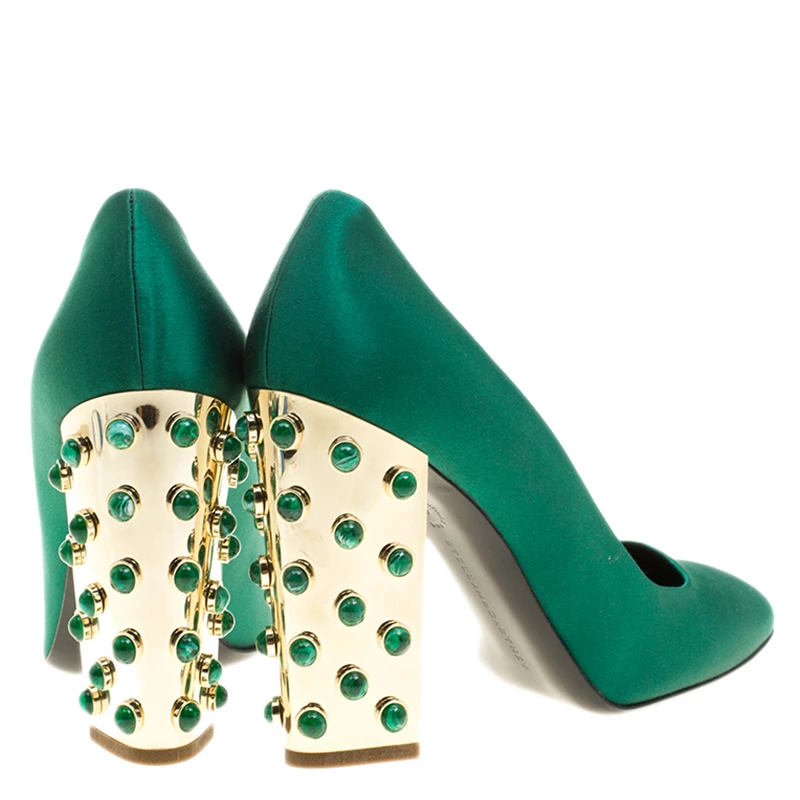 Stella McCartney Green Satin Cabochon Stone Embellished Pumps Size 40 For Women 7 Stella McCartney Green Satin Cabochon Stone Embellished Pumps Size 40 For Women - Image 5