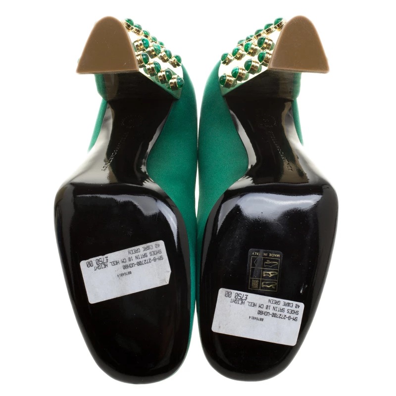 Stella McCartney Green Satin Cabochon Stone Embellished Pumps Size 40 For Women 8 Stella McCartney Green Satin Cabochon Stone Embellished Pumps Size 40 For Women - Image 6