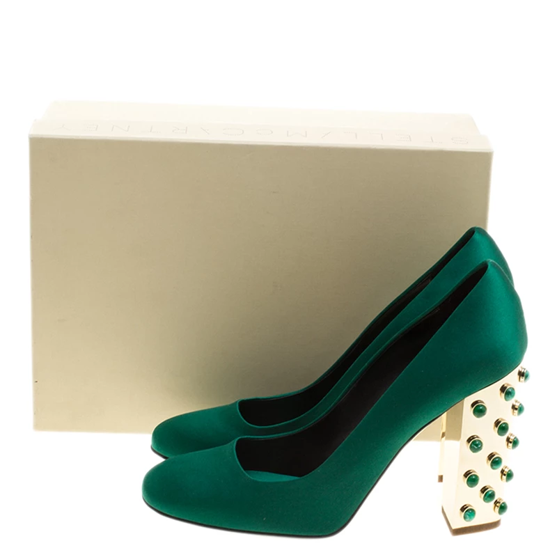 Stella McCartney Green Satin Cabochon Stone Embellished Pumps Size 40 For Women 10 Stella McCartney Green Satin Cabochon Stone Embellished Pumps Size 40 For Women - Image 8