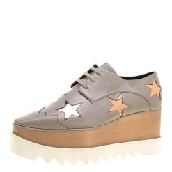 Stella McCartney Beige Faux Leather Elyse Star Platform Lace Up Derby Size 40.5 For Women