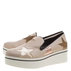 Stella McCartney Beige Faux Leather And Metallic Fabric Binx Star Platform Slip On Sneakers Size 41 For Women -Stella McCartney Sales luxury women stella mccartney new shoes p139568 004