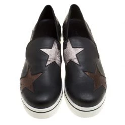 Stella McCartney Black Faux Leather And Metallic Textured Fabric Binx Star Platform Slip On Sneakers Size 40 For Women 13 Stella McCartney Black Faux Leather And Metallic Textured Fabric Binx Star Platform Slip On Sneakers Size 40 For Women -Stella McCartney Sales luxury women stella mccartney new shoes p139748 003