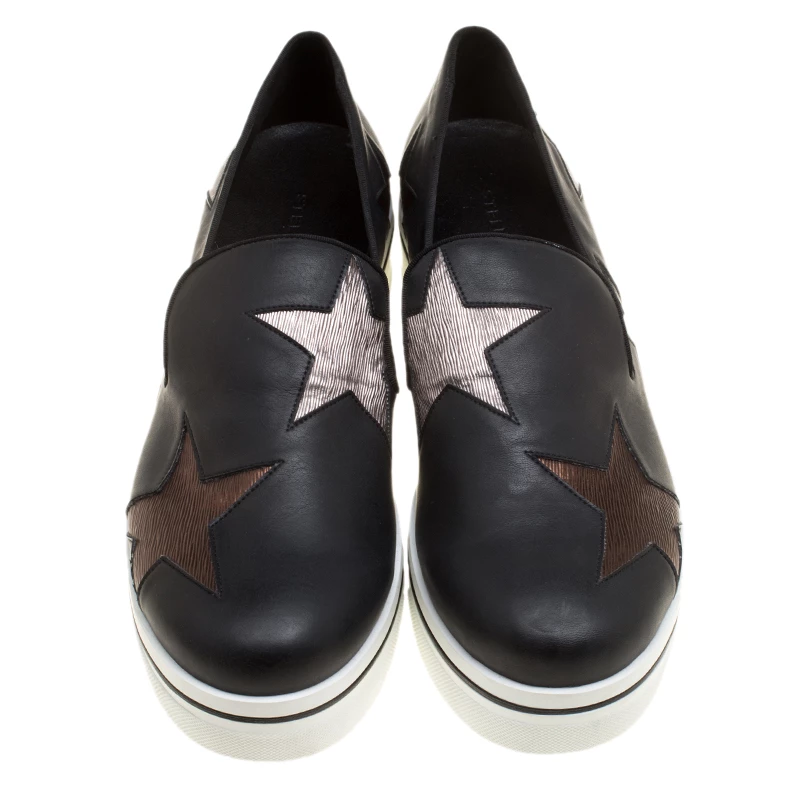Stella McCartney Black Faux Leather And Metallic Textured Fabric Binx Star Platform Slip On Sneakers Size 40 For Women 5 Stella McCartney Black Faux Leather And Metallic Textured Fabric Binx Star Platform Slip On Sneakers Size 40 For Women - Image 3