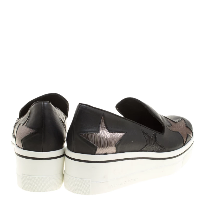 Stella McCartney Black Faux Leather And Metallic Textured Fabric Binx Star Platform Slip On Sneakers Size 40 For Women 7 Stella McCartney Black Faux Leather And Metallic Textured Fabric Binx Star Platform Slip On Sneakers Size 40 For Women - Image 5