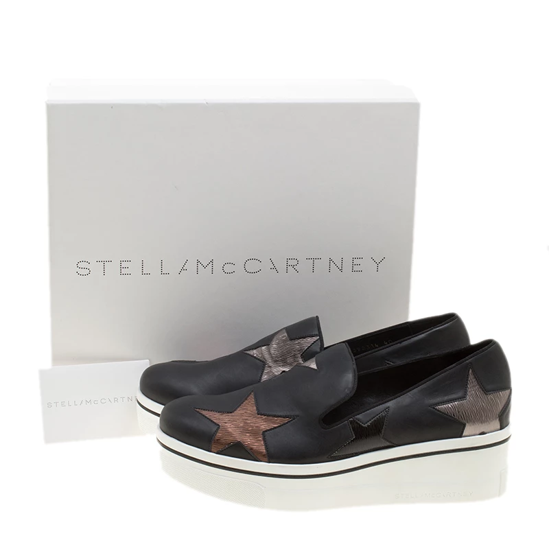Stella McCartney Black Faux Leather And Metallic Textured Fabric Binx Star Platform Slip On Sneakers Size 40 For Women 11 Stella McCartney Black Faux Leather And Metallic Textured Fabric Binx Star Platform Slip On Sneakers Size 40 For Women - Image 9