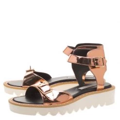 Stella McCartney Metallic Bronze Faux Leather Odette Studded Flat Sandals Size 41 For Women -Stella McCartney Sales luxury women stella mccartney new shoes p139764 004