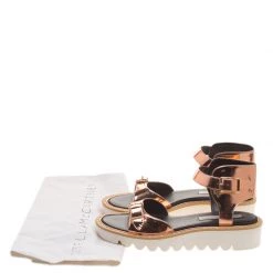 Stella McCartney Metallic Bronze Faux Leather Odette Studded Flat Sandals Size 41 For Women -Stella McCartney Sales luxury women stella mccartney new shoes p139764 008