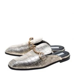 Stella McCartney Metallic Gold Faux Croc Embossed Leather Chain Trim Flat Slides Size 37 For Women -Stella McCartney Sales luxury women stella mccartney new shoes p144114 0004