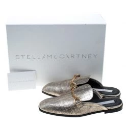 Stella McCartney Metallic Gold Faux Croc Embossed Leather Chain Trim Flat Slides Size 37 For Women -Stella McCartney Sales luxury women stella mccartney new shoes p144114 0008