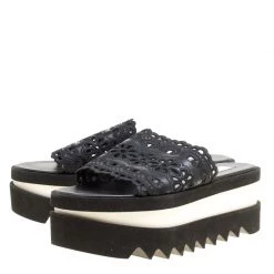 Stella McCartney Black Faux Leather Floral Eyelet Embroidered Platform Slides Size 38 For Women -Stella McCartney Sales luxury women stella mccartney new shoes p154587 0004