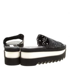 Stella McCartney Black Faux Leather Floral Eyelet Embroidered Platform Slides Size 38 For Women -Stella McCartney Sales luxury women stella mccartney new shoes p154587 0005