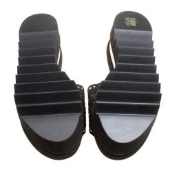 Stella McCartney Black Faux Leather Floral Eyelet Embroidered Platform Slides Size 38 For Women -Stella McCartney Sales luxury women stella mccartney new shoes p154587 0006