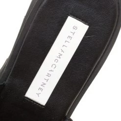 Stella McCartney Black Faux Leather Floral Eyelet Embroidered Platform Slides Size 38 For Women -Stella McCartney Sales luxury women stella mccartney new shoes p154587 0007