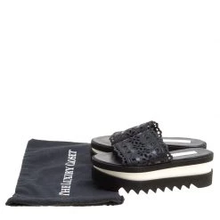 Stella McCartney Black Faux Leather Floral Eyelet Embroidered Platform Slides Size 38 For Women -Stella McCartney Sales luxury women stella mccartney new shoes p154587 0008