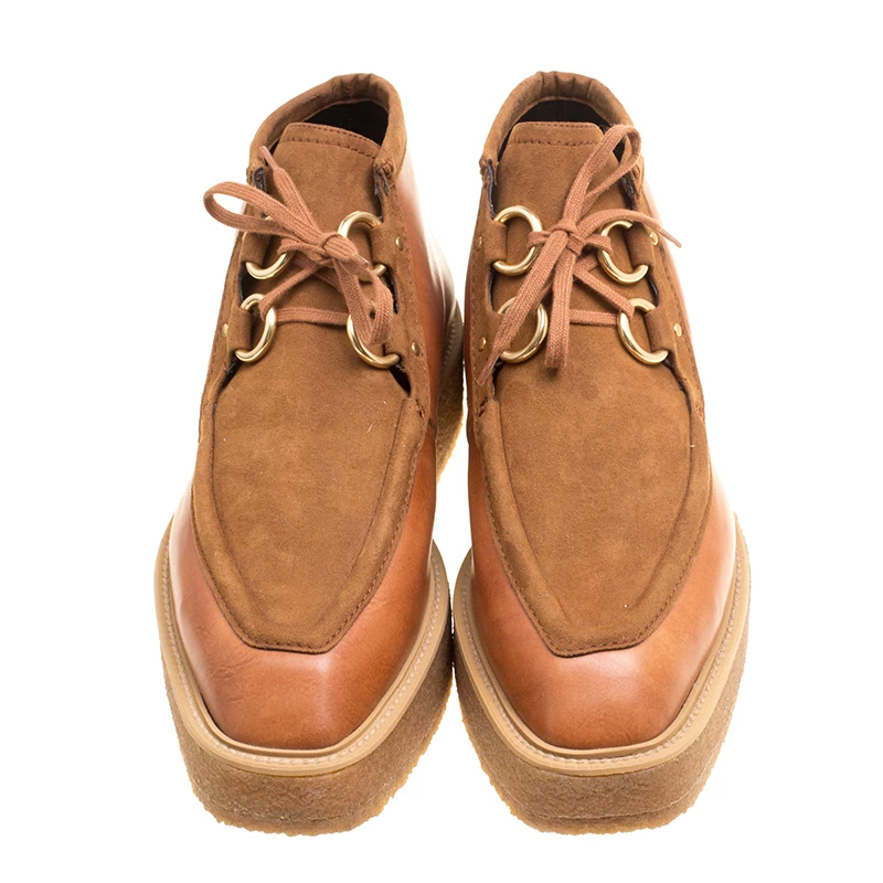 Stella McCartney Brown Faux Suede And Leather High Clipper Platform Ankle Boots Size 39.5 For Women 5 Stella McCartney Brown Faux Suede And Leather High Clipper Platform Ankle Boots Size 39.5 For Women - Image 3