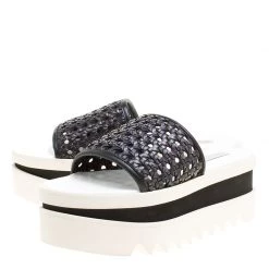 Stella McCartney Black Woven Faux Leather Wicker Platform Slides Size 38 For Women -Stella McCartney Sales luxury women stella mccartney new shoes p155334 0004