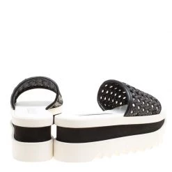 Stella McCartney Black Woven Faux Leather Wicker Platform Slides Size 38 For Women -Stella McCartney Sales luxury women stella mccartney new shoes p155334 0005