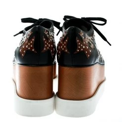 Stella McCartney Black/Brown Studded Appliquéd Faux Leather Platform Lace Up Derby Size 39.5 For Women -Stella McCartney Sales luxury women stella mccartney new shoes p179930 005