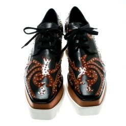 Stella McCartney Black/Brown Studded Appliquéd Faux Leather Platform Lace Up Derby Size 39.5 For Women -Stella McCartney Sales luxury women stella mccartney new shoes p179930 006