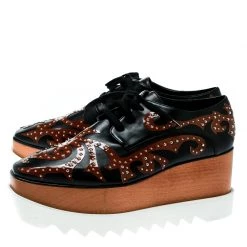Stella McCartney Black/Brown Studded Appliquéd Faux Leather Platform Lace Up Derby Size 39.5 For Women -Stella McCartney Sales luxury women stella mccartney new shoes p179930 007