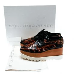 Stella McCartney Black/Brown Studded Appliquéd Faux Leather Platform Lace Up Derby Size 39.5 For Women -Stella McCartney Sales luxury women stella mccartney new shoes p179930 008
