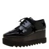 Stella McCartney Black Faux Leather Elyse Star Platform Derby Size 39.5 For Women