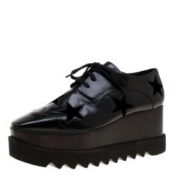 Stella McCartney Black Faux Leather Elyse Star Platform Derby Size 39.5 For Women