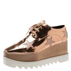Stella McCartney Metallic Bronze Faux Leather Indium Elyse Star Platform Derby Size 41 For Women