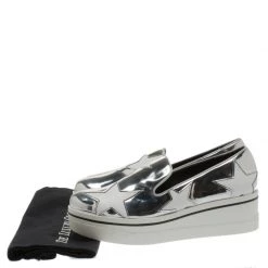 Stella McCartney Metallic Silver Faux Leather Binx Star Platform Slip On Sneakers Size 40 For Women -Stella McCartney Sales luxury women stella mccartney new shoes p183928 001